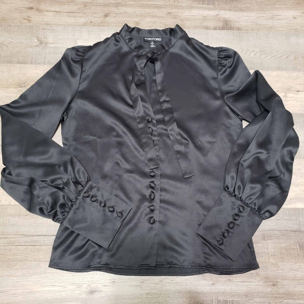 Tom Ford Medium Uniform Neck-tie Bell-sleeve Shirt